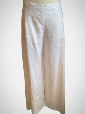 AGGEL White Linen Wide Leg Pants High Rise Trouser Quiet Luxury M/L NWT